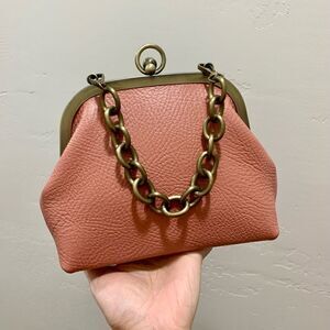 Handmade Genuine Cowhide Leather Kisslock Wristlet Shoulder Bag/Crossbody